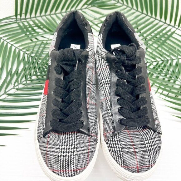 Steve Madden Plaid Sneakers Women's Size 6 Black/Multicolor Round Toe  Lace Up - Picture 2 of 9
